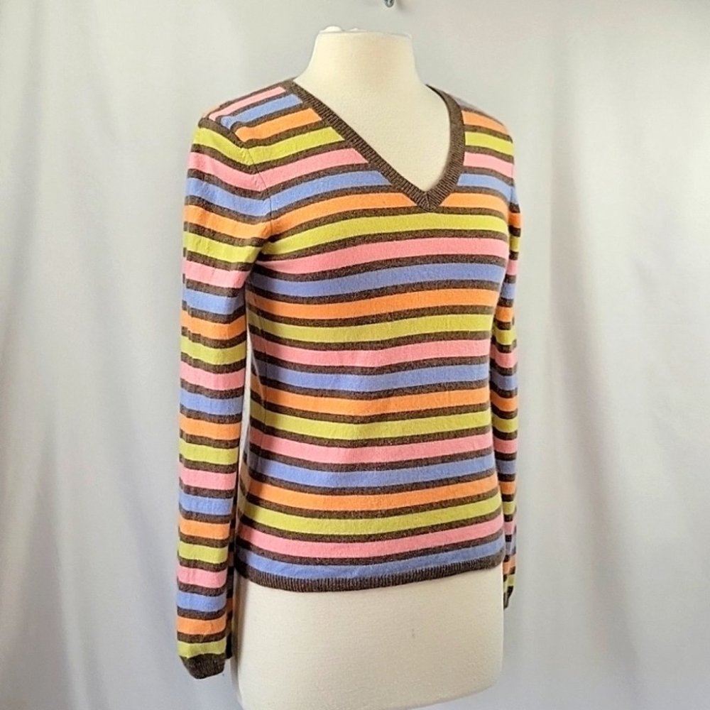 Talbots Pastel Stripe Cashmere V-Neck Pullover Sweater Size Small